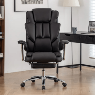 The Butterfly Leather Office Chair is a premium ergonomic seating solution designed to bring comfort, elegance, and professionalism to any workspace. Featuring a sophisticated butterfly-inspired design, high-quality leather upholstery, and superior cushioning, this office chair is ideal for executives, managers, home offices, conference rooms, and corporate workstations. Crafted with a strong and durable frame, the chair is built to withstand daily use while maintaining its luxurious appearance. The padded backrest and seat provide exceptional support for the back, shoulders, and lower spine, helping to reduce fatigue during long working hours. Its ergonomic design promotes proper posture and enhances workplace productivity. The chair features a smooth height-adjustment mechanism, allowing users to customize seating positions for maximum comfort. The 360-degree swivel function and smooth-rolling caster wheels provide effortless mobility around the workspace, making multitasking more convenient. Its elegant leather finish adds a touch of sophistication to modern office interiors while ensuring easy cleaning and maintenance. Whether used in an executive office, boardroom, study room, or home workspace, the Butterfly Leather Office Chair delivers the perfect blend of luxury, comfort, and functionality. Key Features Premium leather upholstery Elegant butterfly-inspired design Ergonomic back support for improved posture Thick padded seat and backrest Adjustable seat height mechanism Smooth 360-degree swivel functionality Durable and sturdy frame construction Easy-glide caster wheels for mobility Suitable for office and home workspaces Easy to clean and maintain