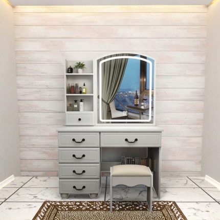 The White Dressing Table with Drawers is a stylish and functional addition to any bedroom, offering the perfect space for your daily beauty and grooming routine. Designed with a sleek white finish, this modern dressing table enhances your room with a clean, elegant look while providing ample storage for cosmetics, skincare products, jewelry, hair accessories, and personal essentials. Featuring multiple spacious drawers, this dressing table helps keep your items neatly organized and within easy reach. Its sturdy construction ensures long-lasting durability, while the smooth tabletop offers plenty of space for a mirror, perfumes, makeup organizers, and decorative accessories. The minimalist design blends effortlessly with contemporary, modern, and classic bedroom décor. Whether you're furnishing a new home or upgrading your bedroom furniture, the White Dressing Table with Drawers combines practicality, durability, and timeless style. Key Features: Elegant modern white finish Multiple spacious storage drawers Large tabletop for beauty essentials Durable and sturdy construction Smooth, easy-to-clean surface Ideal for makeup, skincare, jewelry, and accessories Compact, space-saving design Suitable for bedrooms, apartments, and dressing rooms Modern design complements various interior styles Built for everyday use and long-lasting performance