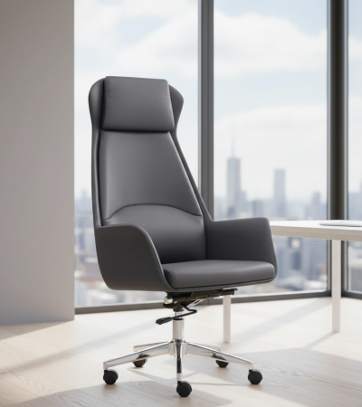 The Grey CEO Office Chair is designed to provide exceptional comfort, executive style, and reliable support for long working hours. Upholstered in premium-quality fabric or leatherette with a sophisticated grey finish, this chair adds a professional touch to any executive office, boardroom, or home workspace. Its ergonomic design promotes proper posture, helping to reduce fatigue and improve productivity throughout the day. Featuring a high backrest, padded armrests, and a cushioned seat, the chair offers superior comfort for daily use. The adjustable height mechanism and smooth 360-degree swivel allow you to customize your seating position with ease, while the durable five-star base and smooth-rolling caster wheels provide excellent stability and effortless mobility. Whether you're furnishing a corporate office or a home office, the Grey CEO Office Chair combines luxury, durability, and ergonomic performance to create a comfortable and productive workspace. Key Features: Elegant grey executive design Ergonomic high-back support Thick padded seat and backrest Comfortable padded armrests Adjustable seat height 360-degree swivel function Smooth-rolling caster wheels Strong five-star base for stability Durable construction for everyday use Ideal for executive offices, boardrooms, and home offices