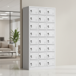 24-Lockable Steel Filing Cabinet Keep office files neat, safe, and easy to find with the 24-Lockable Steel Filing Cabinet. This steel cabinet provides 24 separate storage spaces for files, documents, records, and personal items. As a result, it helps offices reduce clutter and create a more organized working area. Secure 24-Compartment Storage The 24-lockable steel filing cabinet gives each user a separate storage space. Each compartment can hold files, folders, documents, and other office items. Therefore, staff can keep their work materials in one clear and easy-to-find place. In addition, the lockable compartments help control access to stored items. This feature makes the cabinet useful in offices where staff need private storage for documents and personal belongings. Strong Steel Filing Cabinet The cabinet uses a strong steel design for regular office use. It can handle the demands of a busy workplace and frequent daily use. Moreover, the steel body gives the cabinet a solid and practical structure. The 24-compartment layout also makes filing simple. Instead of leaving documents on desks, staff can place them inside their assigned compartments. Consequently, the office can maintain a cleaner and more organized appearance. Key Features 24 lockable storage compartments Strong steel cabinet design Separate space for each user Lockable storage for better privacy Suitable for files and office documents Helps reduce workplace clutter Easy way to organize staff records Suitable for busy offices Ideal for schools and institutions Useful for hospitals, SACCOs, NGOs, and businesses