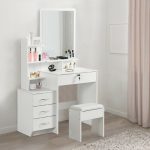 Vanity Dressing Table with LED The Vanity Dressing Table with LED is a stylish choice for modern bedrooms and dressing areas. It combines a mirror, a tabletop, and LED lights to create a useful space for daily grooming. The lights brighten the mirror area, making it easier to apply makeup and style your hair. The tabletop also provides space for perfumes, brushes, skincare products, and other beauty items. Additionally, its modern design adds beauty to your bedroom. You can pair it with a dressing stool, bedroom wardrobe, or matching furniture for a complete look. Whether you are getting ready for work or preparing for a special event, this dressing table makes your routine easier. It is suitable for bedrooms, apartments, and personal dressing spaces. The Vanity Dressing Table with LED helps keep your beauty products neat and easy to reach. Its illuminated mirror provides extra light for makeup and skincare routines. Depending on the model, it may include drawers, shelves, and adjustable lighting settings. These features help you organise your cosmetics and accessories. Before buying, check the table size, mirror dimensions, storage space, and power requirements. Make sure it fits well in your bedroom and has access to a suitable power source. You can clean the mirror with a suitable glass cleaner and wipe the table with a soft cloth. Also, follow the manufacturer's instructions when caring for the LED lights. If you want a dressing space that combines lighting, storage, and modern style, this vanity table is a practical addition to your home. - LED Mirror Lighting: Brightens the dressing area for daily grooming. - Useful Tabletop: Holds makeup, perfumes, and skincare products. - Storage Space: Helps organise beauty items and accessories. - Modern Design: Complements contemporary bedroom furniture. - Multiple Uses: Suitable for makeup, skincare, and hairstyling. - Easy Cleaning: Wipe surfaces with suitable cleaning products.